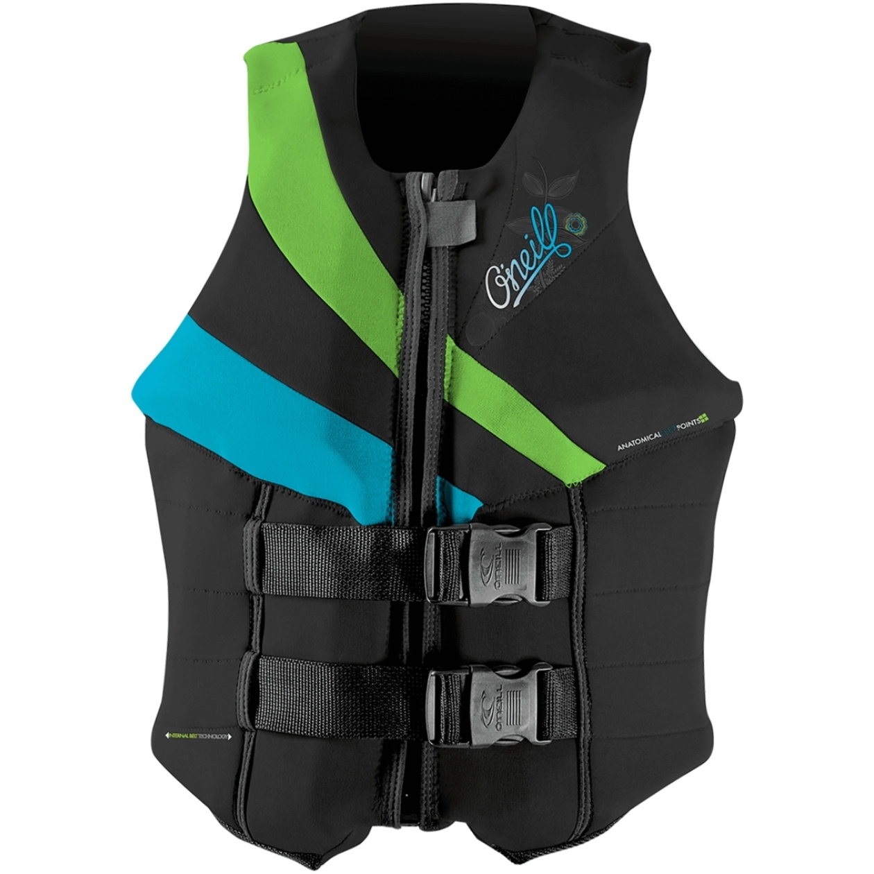 O'Neill Dames Siren USCG Reddingsvest 4132 - Black / Dayglo / Turquoise